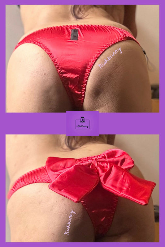 Red Satin bow thong